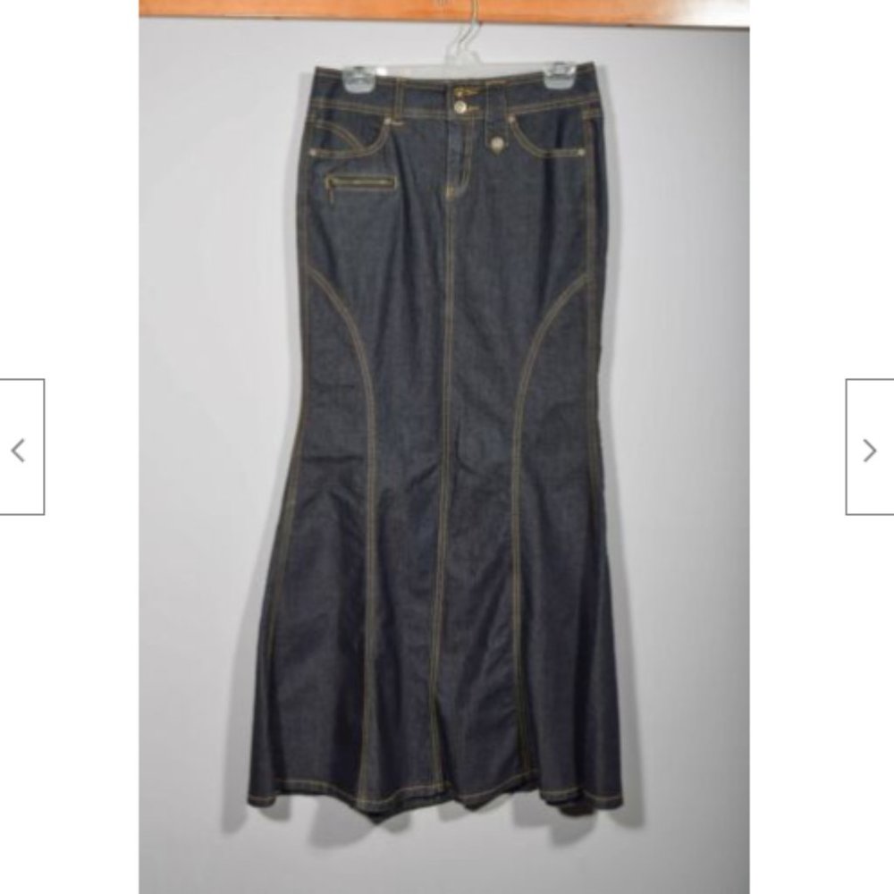 Michele Bohbot Bisou Bisou Fitted Denim Jacket Maxi Mermaid Skirt Set Sz 6 - Picture 4 of 8